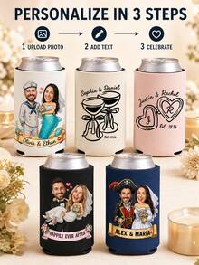 Custom Wedding Photo Can Cooler Sleeves, Personalized With Couple Photos, Names And Custom Text, Practical Drink Sleeves For Wedding Receptions And Bridal Events, Unique Guest Favors, Fun Keepsakes To Commemorate Your Unforgettable Big Wedding Day. - Multicolor - View 6