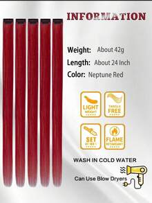 24 Inch 5pcs Burgundy Clip-In Hair Extensions Straight Hair Pieces, Halloween Cosplay Costume Fashion Party Christmas New Year - Multicolor - View 3
