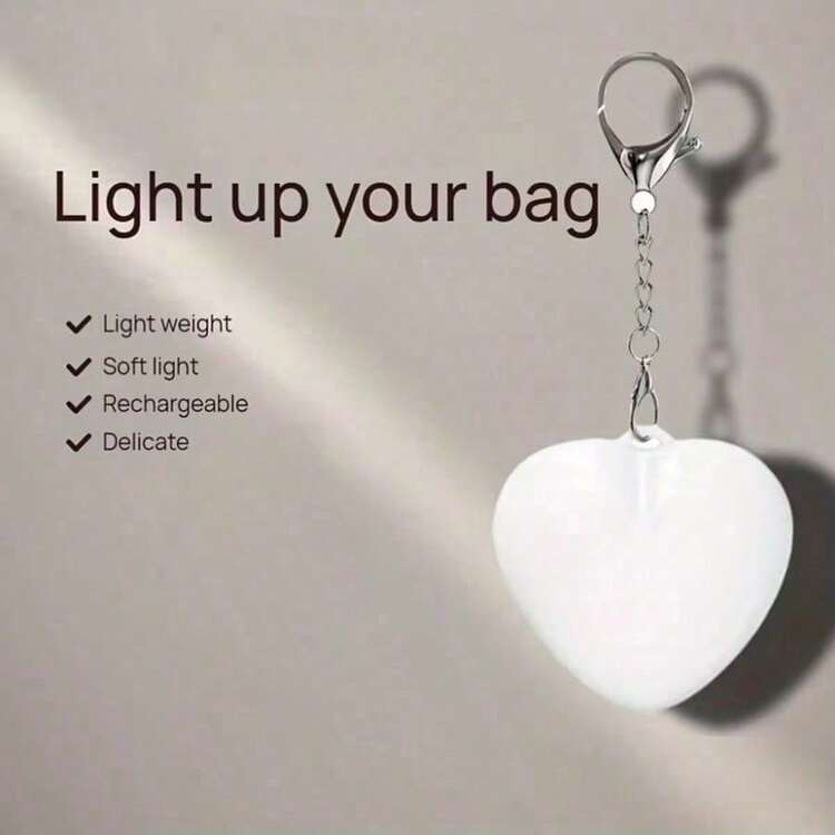 可充電 LED 掛燈，觸控感應，USB 充電；LED 感應背包燈，多種形狀可選，適用於手提包、鑰匙圈、背包、裝飾配件 - 愛心款 - 查看 7