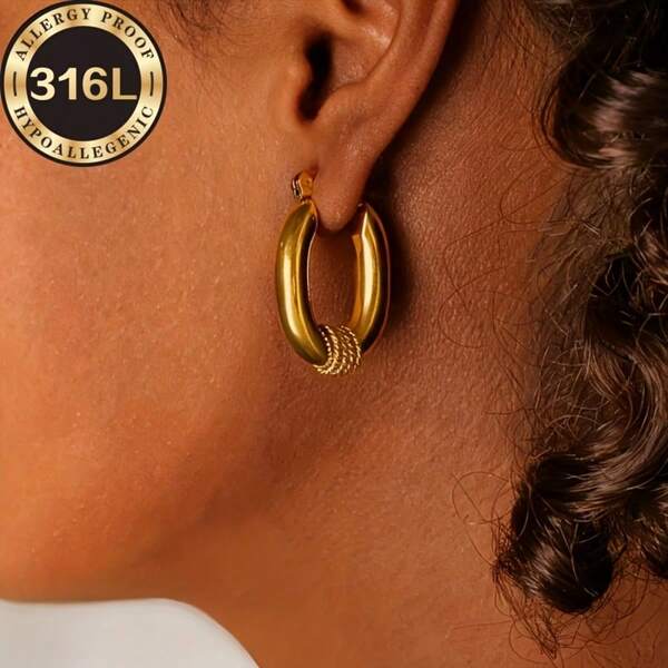 Golden Hypoallergenic Stainless Steel Earrings, Anti-Fade, Easy And Elegant Fashionable Women'S Earrings For Daily Wear Jewelry