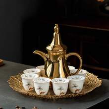6pcs Camel & Palm Tree Arabic Ceramic Coffee Cup Set, Middle Eastern Mini Kahwa Espresso Cups, Home & Gift - White - View 1
