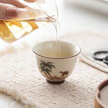 1/2/4/6pcs Ceramic Tea Cups, Beige Handmade Painted Coconut Tree & Camel Pattern Tea Cups, Arabic Tea Cups, Coffee Cups, Water Cups, Suitable For Home Tea Drinking, Water Drinking, Family Gatherings And Friends Parties, Also A Great Gift - Multicolor - View 11