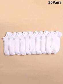 1/5/10/20/30 Pairs Men's Solid Color Boat Socks, Sweat-Absorbent Breathable Comfortable Invisible Socks, Suitable For Daily Wear, Business Socks, Unisex Short Socks, All Sizes - White - View 6