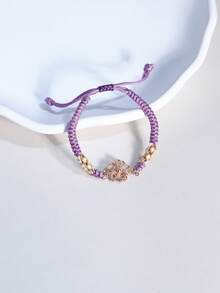 1pc Geometric Floral Handmade Braided Adjustable Rope Bracelet, Niche Minimalist Luxury Design Women's Jewelry - Bracelet - View 4