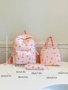 Set 3 Tas Ransel Nilon Motif Pita, Tas Ransel Lipat Multi-Saku Kapasitas Besar dengan Resleting, Cocok untuk Remaja, Siswa SMA, Mahasiswa, Remaja Perempuan untuk Penggunaan Sehari-hari, Bepergian, Perjalanan, Hadiah Hari Valentine - Berwarna merah muda - View 10