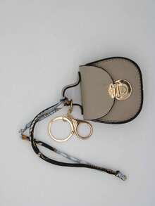 Lychee Texture Mini Saddle Coin Purse With Flap, Metal Clasp And Black Trim, Detachable Colorful Scarf Shoulder Strap - Multicolor - View 15