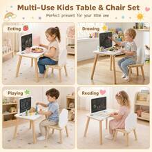 Weaning Table & Chair Set W/Chalkboard Brush Pot For Drawing Learning Mealtime White & Natural - White - View 6