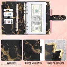 YICHN Organizador De Dinero A6,Agenda A6 de Anillas Desmontable + 12 Tarjetas dePresupuesto +12 Sobres para Efectivo +stickers en inglés y etiquetas. Incluye 200calcomanfas de regalo. Gris - Negro - Ver 5