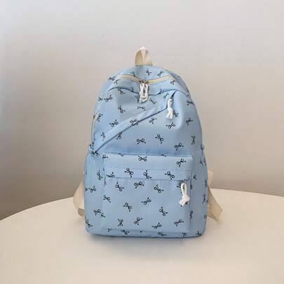 1-Piece Prank Bow Print Backpack Set, Student Backpack, Adjustable Casual Daypack, Suitable For School And Travel, For Teenagers