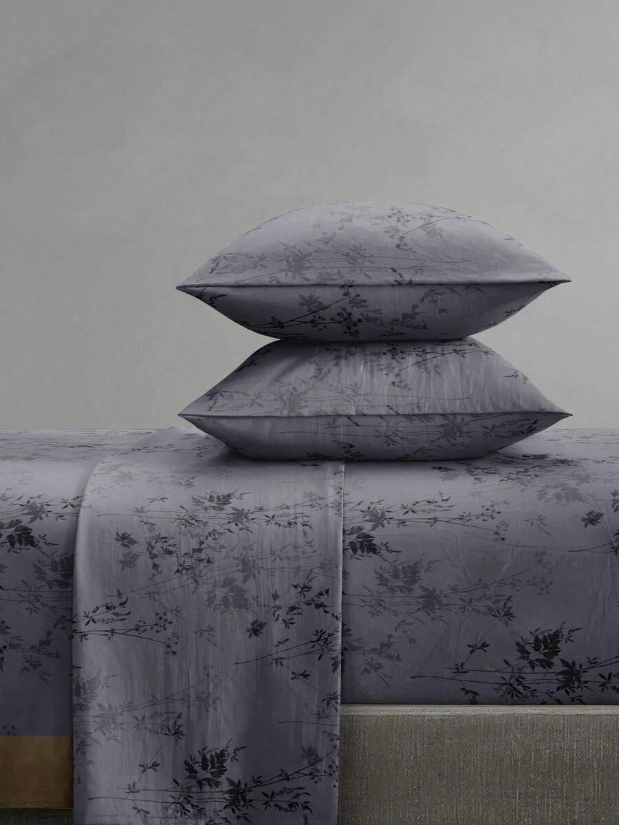 4-Piece Black Marble Pattern Bedding Set, Includes 1 Fitted Sheet, 1 Flat Sheet And 2 Pillowcases, Mattress Protector Set (Pillow Inserts Not Included), Suitable For King/Queen/Full/Twin Sizes, Deep Pocket Fitted Sheet Up To 11.8 Inches - Black - View 1