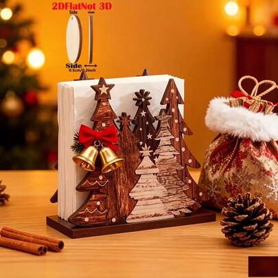 1pc 2D Flat Wooden Christmas Tree Napkin Holder, Suitable For Table Use. Classic Christmas Tree Shape Thickened Wooden Christmas Decoration, Wooden Rustic Style Modern Paper Towel Dispenser, Easy To Install For Storage. Perfect Holiday Christmas Gift.