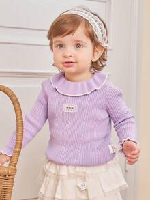 Balabala Baby Girls Knit Sweater Soft‑Touch Winter Knitted Base Layer Versatile Pullover For Little Young Girl - Purple - View 2
