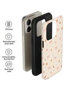 1pc Autumn Gentle Ins Style Light Pink Ribbon Bow Caramel Maple Leaf Tiny Gold Star Pattern Design, Phone 17 Pro Max Phone Case, Compatible With Phone 16 Pro Max, 15 Pro Max, 14 Pro Max, High-End Fashionable And Interesting Phone Case, Suitable For 11/12/13/14/15/16/17 Pro Max Plus, Elegant Design For Men And Women, Perfect Gift For Friends, Besties On Holidays, Birthdays, Daily Life, Anniversaries! - Multicolor - View 4