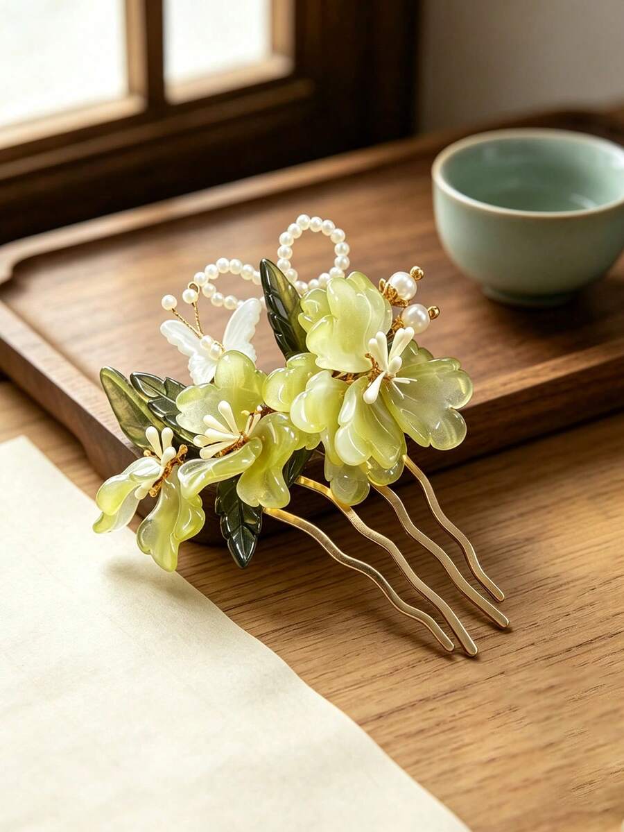 1pc Flower Hair Pin U-Shaped Hair Stick New Chinese Style Twisted Flower Hair Comb Hair Accessory For Updo, Hanfu Cheongsam Hair Accessory - Multicolor - View 1