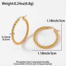 1 Pair Minimalist 18K Gold-Plated Twist Gold Wire Texture Sparkling Stainless Steel Earrings For Women Daily Wear - Gold - View 7