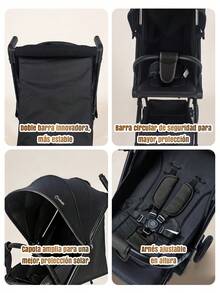 Lightweight Compact One-Way Stroller, Cabin-Approved Travel Stroller With Canopy And Storage Basket - Black - View 6