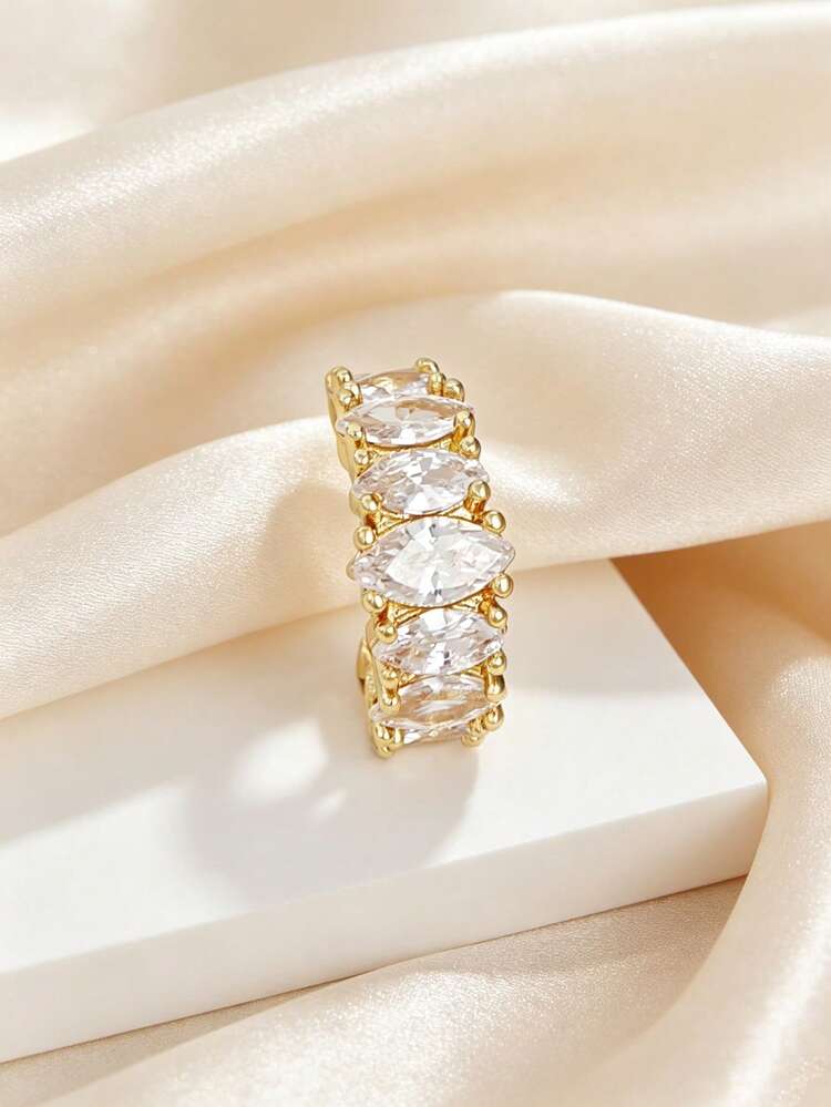 1pc Minimalist Inlaid Cubic Zirconia Exquisite C-Shaped Ear Clip, Best Choice For Women's Daily, Date, Party Fashion Matching - Yellow Gold - View 5