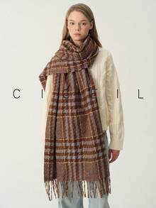 1pc Women's Fashion Versatile Plaid Multicolor Patchwork Polyester Scarf, Warm For Autumn/Winter, Daily Wear - Blue Camel - View 7