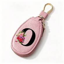 Black Letters A-Z Car Key Protection Cover PU Key Bag Mini Car Key Bag Key Ring Wallet Zipper Charter Keychain Male And Female Universal Key Ring Gift - Multicolor - View 13