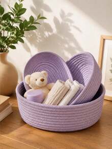 1pc/3pcs Light Luxury Minimalist Style Purple Woven Storage Baskets, Home Organizing Baskets, Multifunctional Classified Storage Baskets. Suitable For Cosmetics, Snacks, Underwear Storage, Bedroom, Living Room, Dressing Table, Entrance Decoration - Mauve Purple - View 3