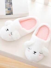 Women's Cute Rabbit White & Grey Slippers, Spring Indoor Home Anti-Slip Warm Quiet Floor Slippers, Cute House Slippers - White - View 11