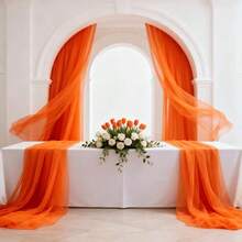 1pc Romantic 393 Inch Deep Orange Tulle Fabric, Long Solid Color Tulle Curtain, 100% Polyester Fabric, Multi-Purpose Party Backdrop, Suitable For Wedding Arch, Home Decor, Wedding Arch Backdrop, Baby Shower Decor, Purple Arch Fabric, Home Decor, Birthday Wedding Party - Dark Orange - View 5