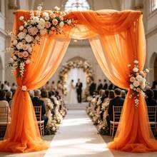 1pc Romantic 393 Inch Deep Orange Tulle Fabric, Long Solid Color Tulle Curtain, 100% Polyester Fabric, Multi-Purpose Party Backdrop, Suitable For Wedding Arch, Home Decor, Wedding Arch Backdrop, Baby Shower Decor, Purple Arch Fabric, Home Decor, Birthday Wedding Party - Dark Orange - View 9