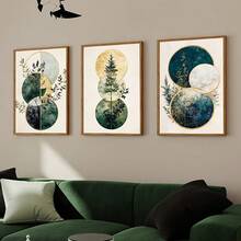 3pcs/Set Retro Style Geometric Patterns And Tree Branch Design Canvas Poster, Abstract Art Wall Decoration, Wall Art, Suitable For Bedroom, Living Room, Study, Kitchen, Office, Dining Room Decoration, Home Decoration - A - View 4
