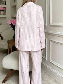 Nina Bonheur 2pcs Women Loose Comfortable Breathable Long Sleeve Top And Long Pants Pajama Set - Pink - View 5