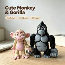 2PCS Cute Large And Small Gorilla Statue Doll 3D Printed Model Set, Personalized Desktop Display Stress Relief Fun Animal Figurine - Multicolor - View 3
