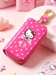 SANRIO Hello Kitty Print Universal Polka Dot Glossy Car Key Holder Zipper Pouch With Inner Chain & Gold Clip Hook, Anti-Scratch Key Fob Cover Case - Multicolor - View 13