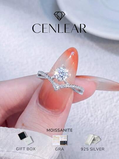 CENLEAR 1pc Moissanite Engagement Eternity Ring S925 Sterling Silver Diamond Tester Passed Wedding Promise Jewelry Gift For Women