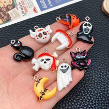 10/20/24pcs Halloween Resin Charms Random Mixed Pumpkin Ghost Witch Skull Bat Castle 3D Pendant For DIY Bracelet Necklace Jewelry Making Findings - Multicolor - View 3