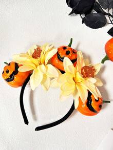 1pc Women's Halloween Gradient Lily Pink Yellow 3D Devil Pumpkin Headband For Cosplay Festival Party Performance - Multicolor - View 7