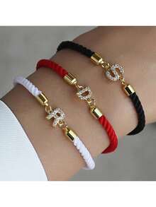 1pc Fashion Creative Copper Inlaid Zirconia DIY Letter Bracelet, Adjustable 26 A-Z Initial Jewelry, Elegant Daily & Holiday Gift For Girls - Multicolor - View 1