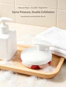 1pc Red & White Pattern Round Painless Exfoliating Bath Brush, Luxury Plastic Handle Shower Brush, Daily Bathroom Self-Care Dead Skin Removal Shower Tool - Multicolor - View 6