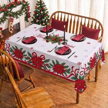 1pc Christmas Poinsettia Holly Leaf Snowflake Print Rectangular Tablecloth, Suitable For Holiday, Party, Birthday, Dinner, Restaurant Table Decor, Christmas Home Autumn/Winter Decoration - Multicolor - View 11