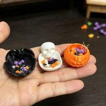 Bộ 3 mô hình bát mini Halloween trang trí, bát hình dơi, đầu lâu và bí ngô, phụ kiện trang trí bối cảnh không khí Halloween cho nhà búp bê - Nhiều kiểu dáng - Xem 1