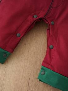 Christmas Santa & Reindeer Print Baby Long Sleeve Romper, Red & Green Colorblock Faux Belt Holiday Infant Long Crawler - Multicolor - View 6