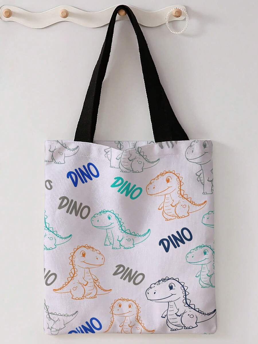 1pc Cartoon Animals Print Canvas Tote Bag, Large Capacity Hand‑Held Shoulder Bag,Reusable Shopping Bag For Music Festival Party Daily Packing Books - Multicolor - View 1