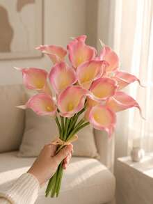 1/6/12/20Pcs PU Pink Artificial Calla Lily Flowers,Realistic Faux Calla Lily Bouquet, No Vase, For Home Table, Wedding, Indoor Outdoor, Garden, Party Decor Floral Arrangement - Baby Pink - View 12
