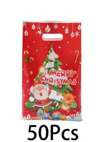 10/30/50pcs, Christmas Santa Claus Reindeer Gift Bags, Gingerbread Man Santa Claus Reindeer Pattern Plastic Packaging Bags, Merry Christmas Decorations For Home, Happy New Year Decor - Red - View 8