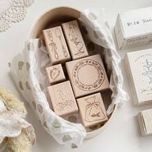 Vintage Wooden Rubber Stamps Set, Fountain Umbrella Candle Strawberry Pattern Wood Seal For Journal Scrapbooking Card Making DIY Craft Decor,Multipurpose Stamps - Multicolor - View 2
