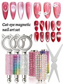 Magnetic Nail Art Tool Set: Rhinestone "Black Hole" Cat Eye Magnetic Ring, Quickly Create Strong Cat Eye Effect - Multicolor - View 1