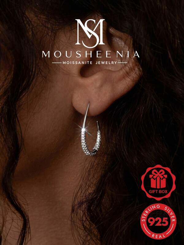 MOUSHEENIA 14 Gold Plated 925 Silver Moissanite Teardrop Hoop Earrings Pave Diamond Wire Open Oval Teardrop Huggie Hoop Earrings Fine Jewelry For Women