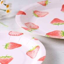 7/9 Inch Strawberry Series Printed Disposable Paper Plates, Floral Strawberry Disposable Party Plates, Party Decorations, Disposable Party Supplies, Birthday Party, Gift Party, Celebration Disposable Tableware - Pink Strawberry - View 4