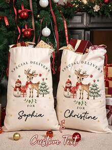 Customized Santa Claus Gift Bag, Customized Christmas Party Gift Bag, Customizable Name/Text, Train And Snowflake Pattern, Lightweight And Durable, Foldable Travel Makeup Storage Bag, Holiday Party Supplies, Christmas Drawstring Gift Bag, Christmas Countdown Bag, Fun Design, Perfect For Celebrations And Party Gifts (Random Drawstring Color) - Multicolor - View 2