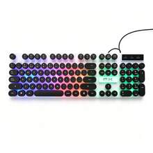 Wired USB Gaming Keyboard with 7-Color RGB Backlight, Retro Round Silicone Keys Removable, Vintage Punk Design for Office and Gaming - Beis - Ver 1