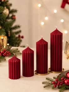 Christmas 4pcs Roman Column Scented Candle Set, Smokeless Scented Candles, Christmas Home Decor Candles, Halloween Decor Candles, Candle Centerpiece, Suitable For Home Decor Gifts - Coarse Gear Pointed Cylinder - View 3