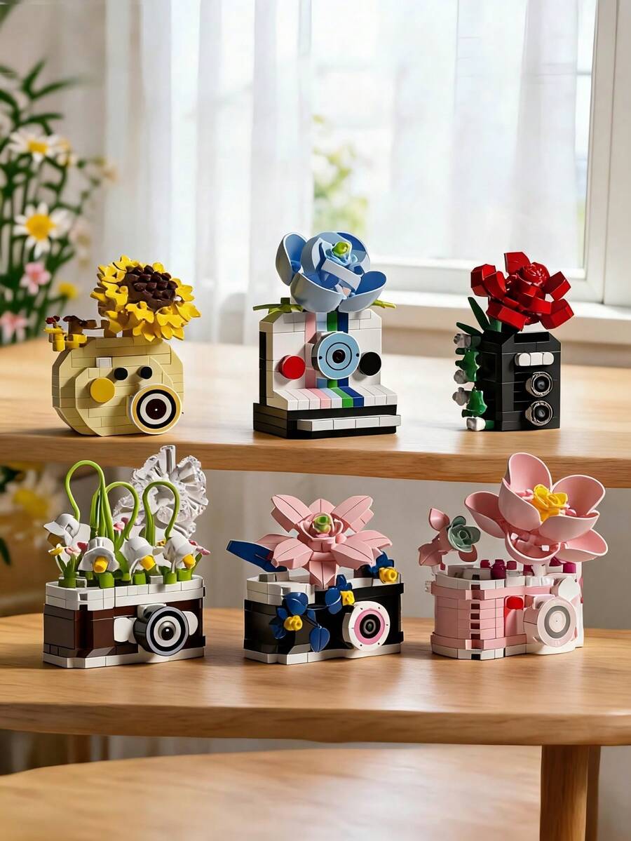 DIY Flower Camera Micro Particle Building Blocks Toy, Creative Desktop Decor Assembly Blocks, Holiday Gift For Adults And Children, Suitable For Kids 6 Years Old And Above - Flower Camera - View 1